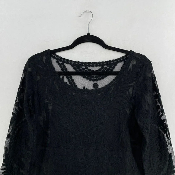 Express Dress Women's Sz Small Solid Black Lace Lined Scoop Neckline Embroidered - Picture 6 of 13